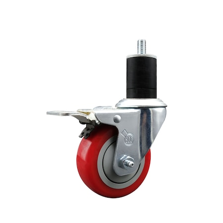 Service Caster 3.5'' SS Red Poly Swivel 1-3/4'' Expanding Stem Caster Total Lock Brake SCC-SSEXTTL20S3514-PPUB-RED-134